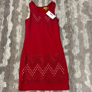 Girls Nicole Miller red dress with black and silver studs